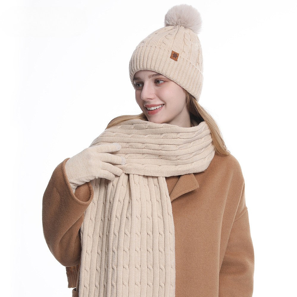 SIANNA 3-in-1 Women's Winter Set: Beanie Hat, Touchscreen Gloves, and Scarf – Cable Knit