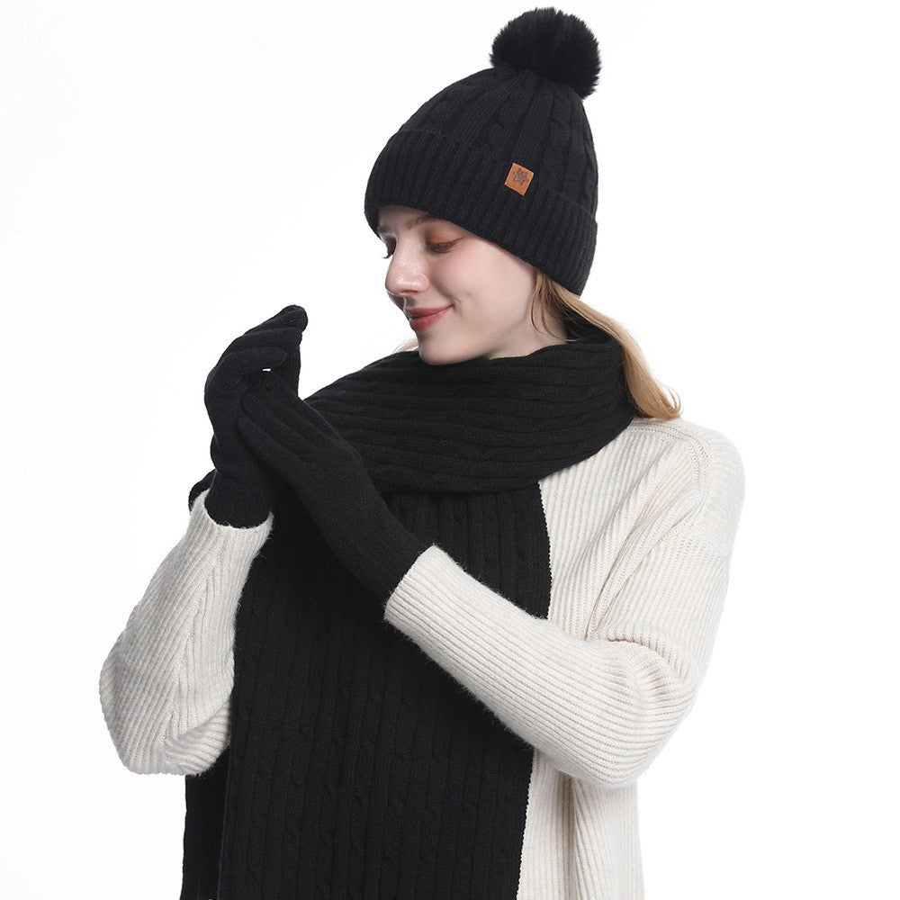 SIANNA 3-in-1 Women's Winter Set: Beanie Hat, Touchscreen Gloves, and Scarf – Cable Knit