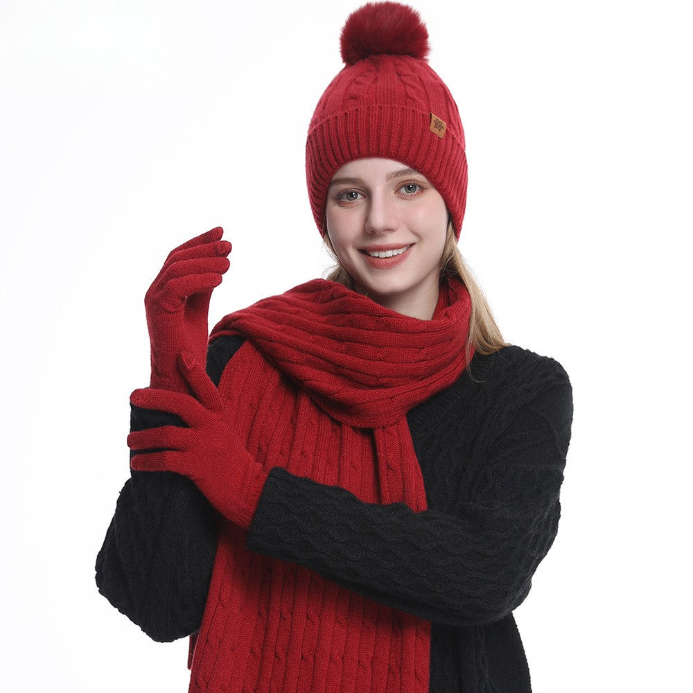 SIANNA 3-in-1 Women's Winter Set: Beanie Hat, Touchscreen Gloves, and Scarf – Cable Knit