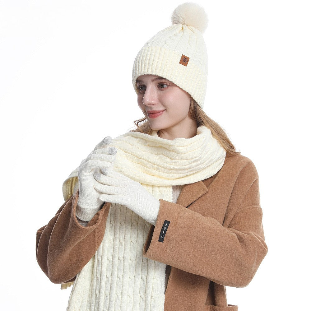 SIANNA 3-in-1 Women's Winter Set: Beanie Hat, Touchscreen Gloves, and Scarf – Cable Knit