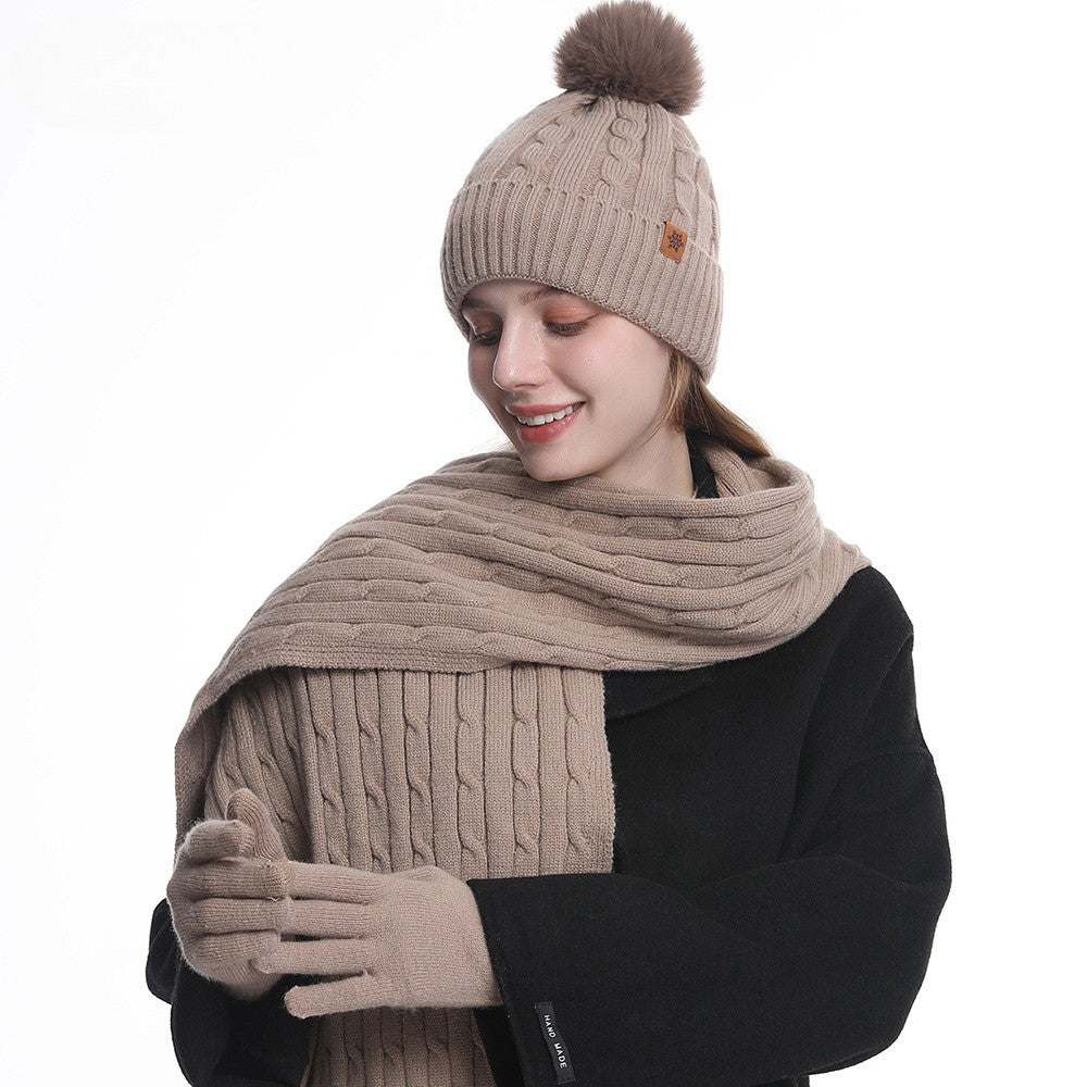 SIANNA 3-in-1 Women's Winter Set: Beanie Hat, Touchscreen Gloves, and Scarf – Cable Knit